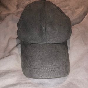 Grey faux suede ball cap worn once